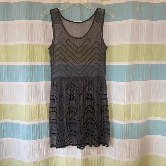 Free People Beaded Sheer Boho Dress Gray Oversized XS - Picture 4 of 8